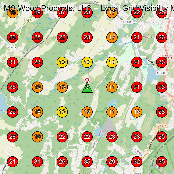 MS Wood Products, LLC GeoGrid visibility map for Lawn Care Service in Franklin